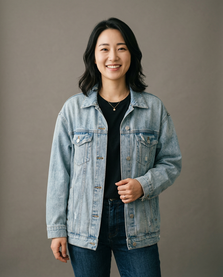 인물 착용 — 오버사이즈 데님 재킷
